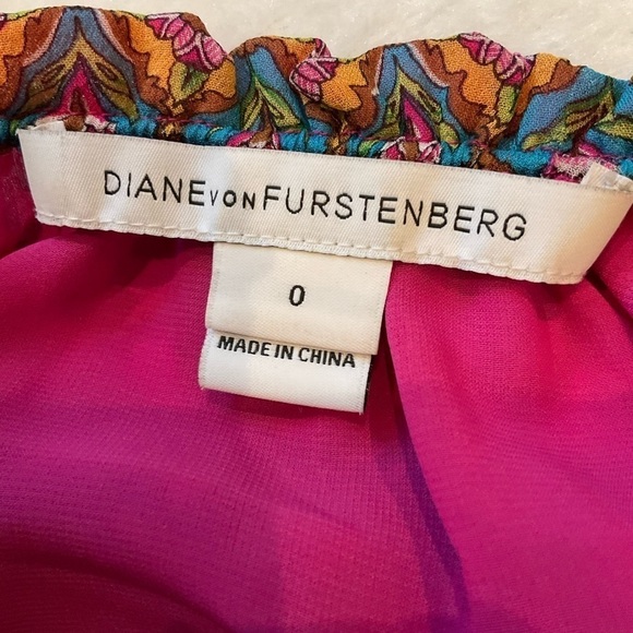 Diane Von Furstenberg 100% Silk Dress Parry Multi-Floral Peasant Smock Size 0 - Picture 16 of 16